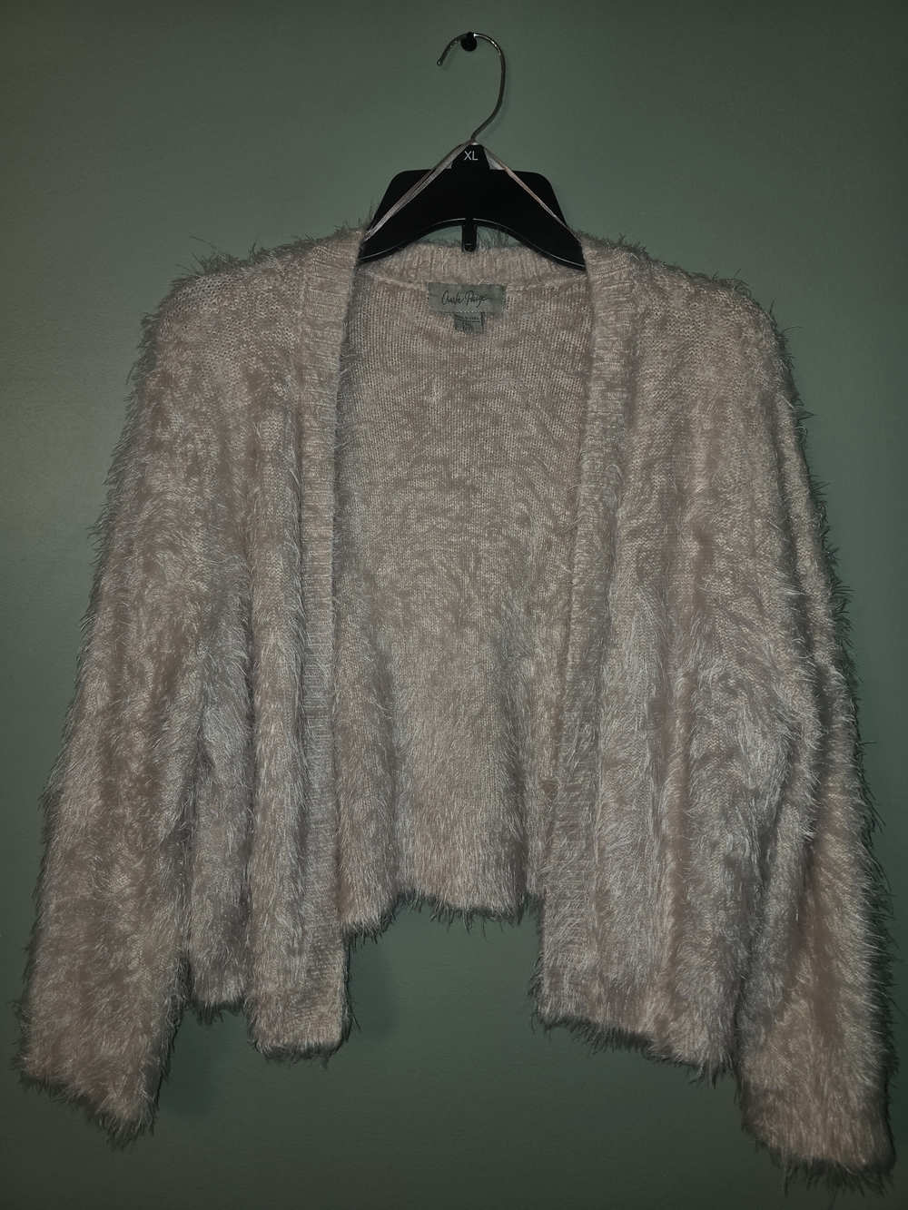 Charlie Paige Fuzzy Open-Front Cardigan - Light Pink